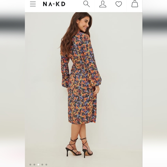 NA-KD Colorful Floral Tie-Front Midi Dress (US 32) - Picture 3 of 7